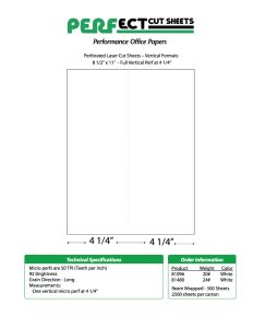 Perfect™ Perforation Formats - Full Vertical Laser Perf at 4 ¼" in on 11 side" White  - 8 ½ X 11   20 lb. (75 gsm)