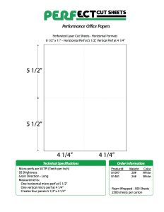 Perfect™ Perforation Formats - Full Vertical Laser Perf at 4 ¼"; Full Horizontal Perf at 5 ½" White  - 8 ½ X 11   20 lb. (75 gsm)